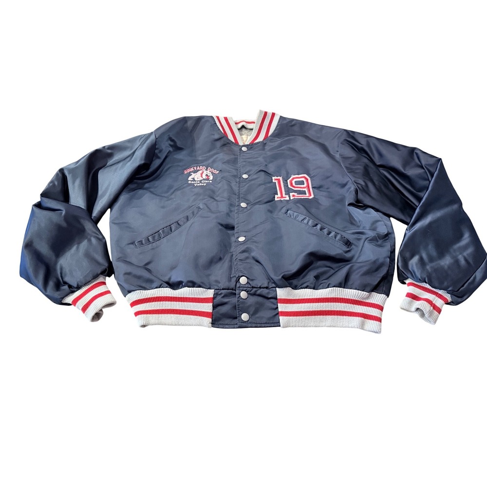 Vintage Junkyard Dogs Santa Clara Valley Satin Bomber Jacket‎  XL Snap Blue 1x